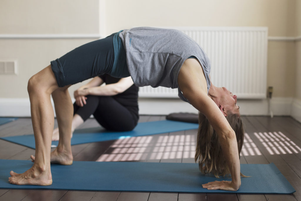 Caroline Reid, Scaravelli-inspired yoga teacher in Urdhva Dhanurasana/ Chakrasana